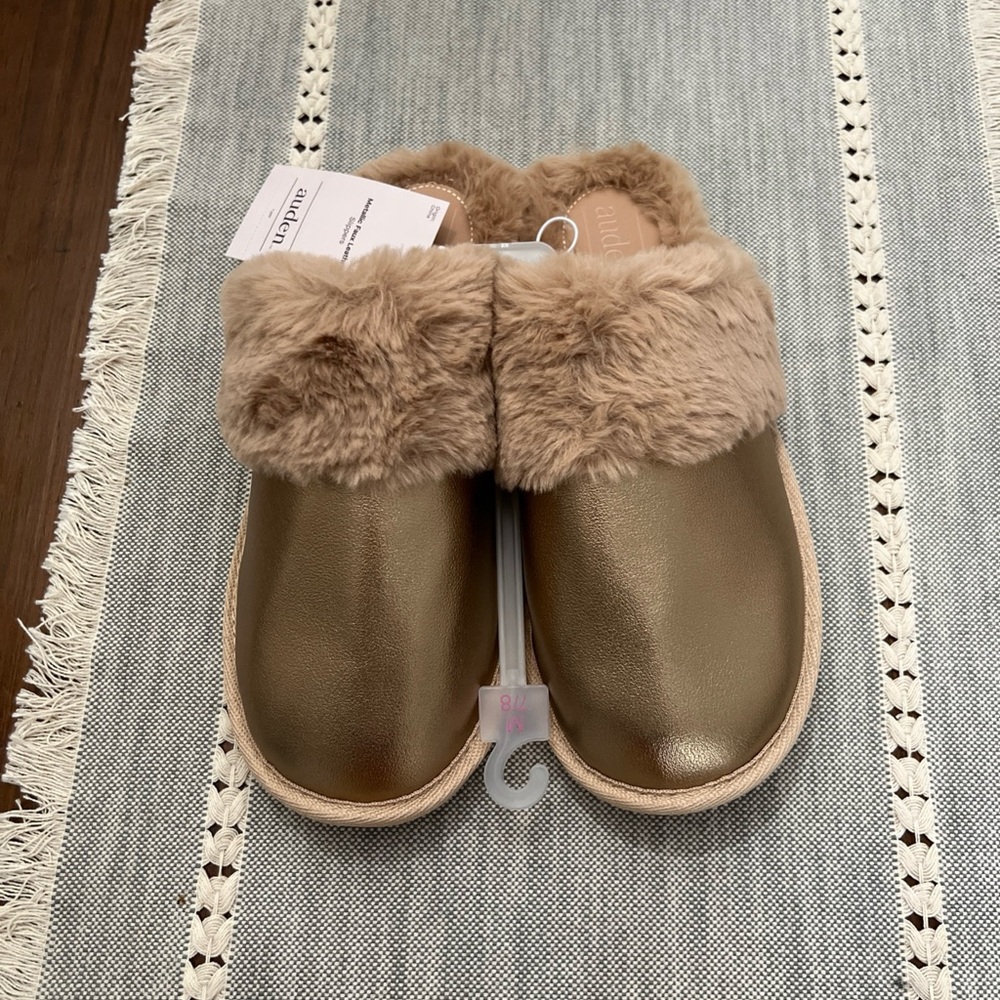 New Auden Women's Rae Metallic Scuff Gold Slippers Size M 7-8